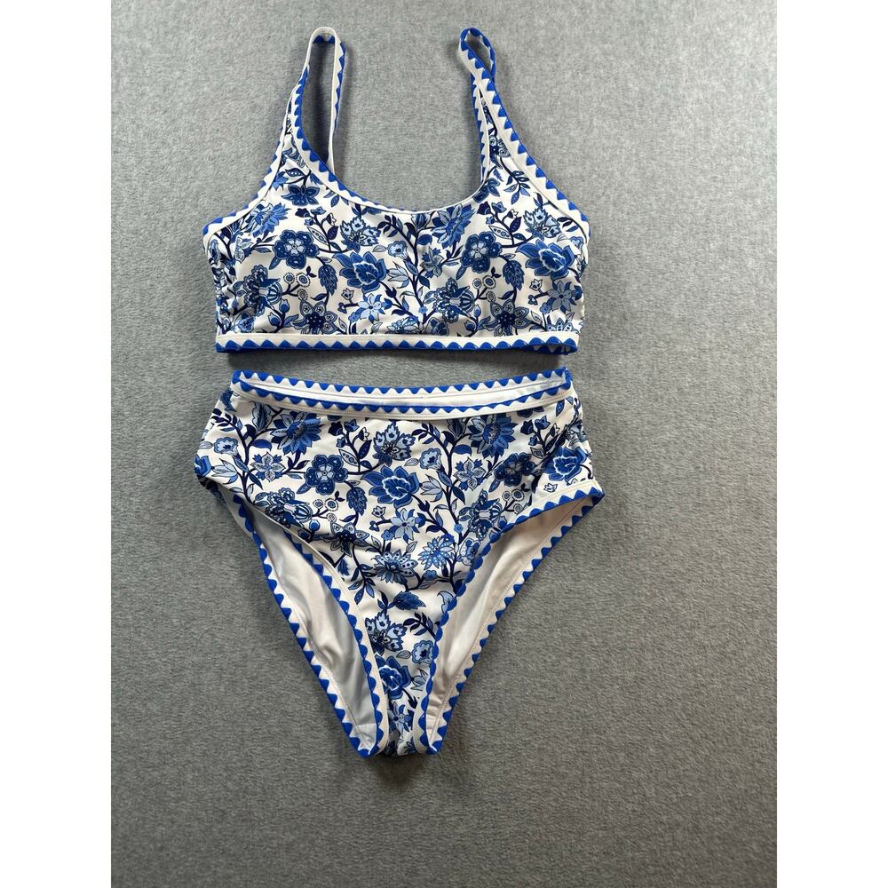 Greek Moroccan Inspired Bottom & Top Bikini Set Women's Medium Blue White Floral